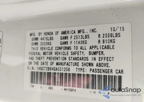 2016 Honda Accord Ex-L V-6 из США, поврежденный, VIN 1HGCT2B84GA001256